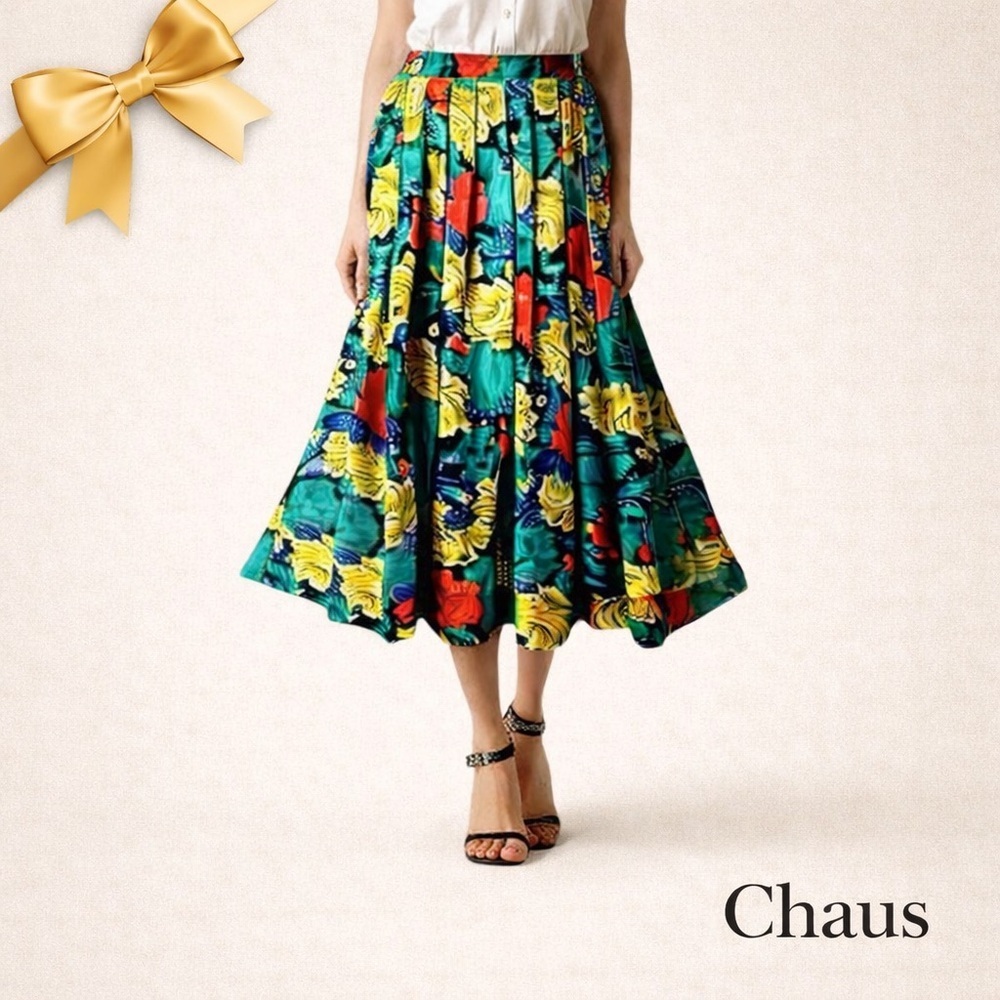 Chaus Floral Pleated Skirt with Pockets Size 10